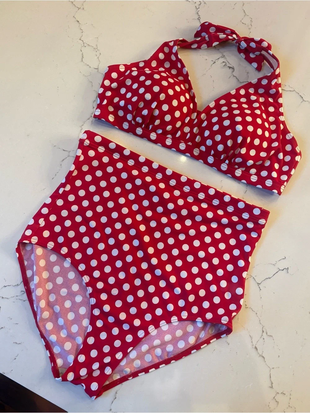 Swimsuits For All Red & White Polka Dot High-Waist Bikini SZ 14